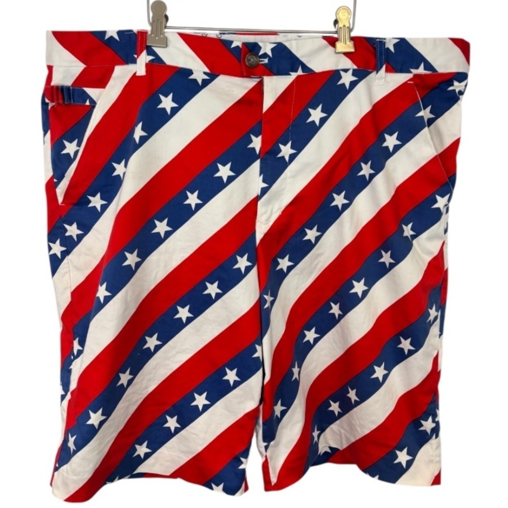 Royal & Awesome Patriotic Men's Pars & Stripes Red, White & Blue Golf Shorts